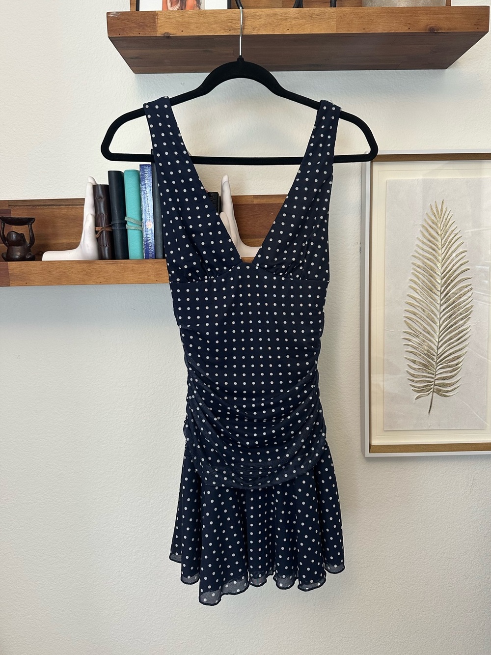 Polka Dot Navy Sleeveless V-Neck Dress